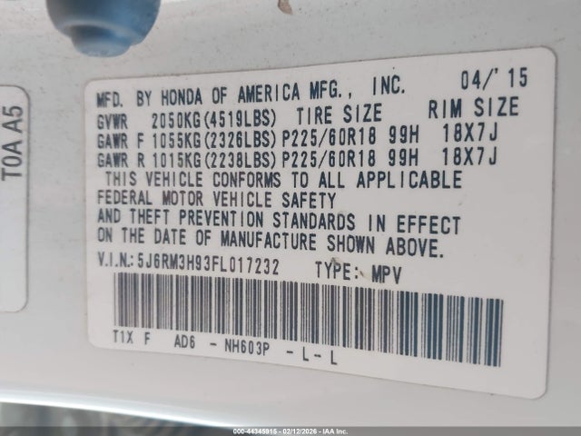 5J6RM3H93FL017232 Honda Cr-v Touring
