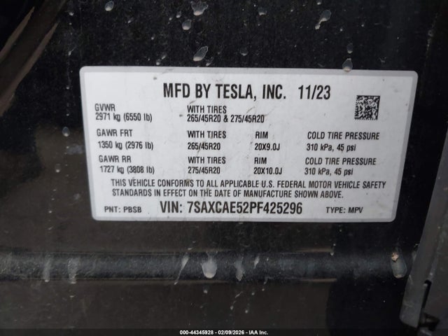 44345928 :رقم المزاد ، 7SAXCAE52PF425296 vin ، 2023 Tesla Model X مزاد بيع