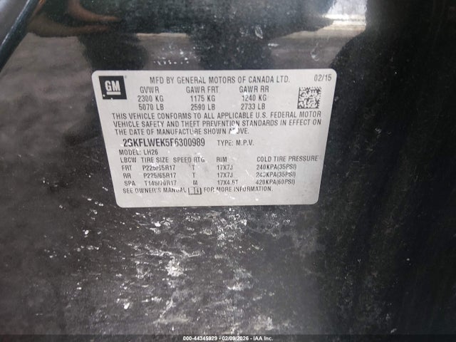Auction sale of the 2015 Gmc Terrain Sle-2, vin: 2GKFLWEK5F6300989, lot number: 44345929