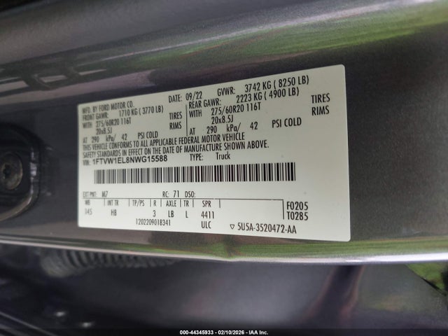 1FTVW1EL8NWG15588 Ford F-150 Lightning Lariat
