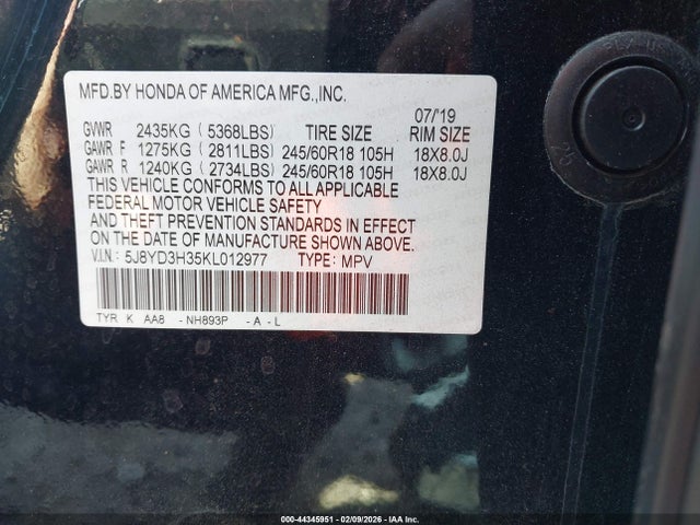 Продажа на аукционе авто 2019 Acura Mdx Standard, vin: 5J8YD3H35KL012977, номер лота: 44345951