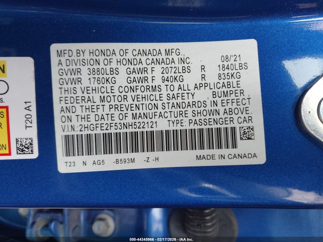 Honda Civic Sport 2022 2HGFE2F53NH522121 Image 9