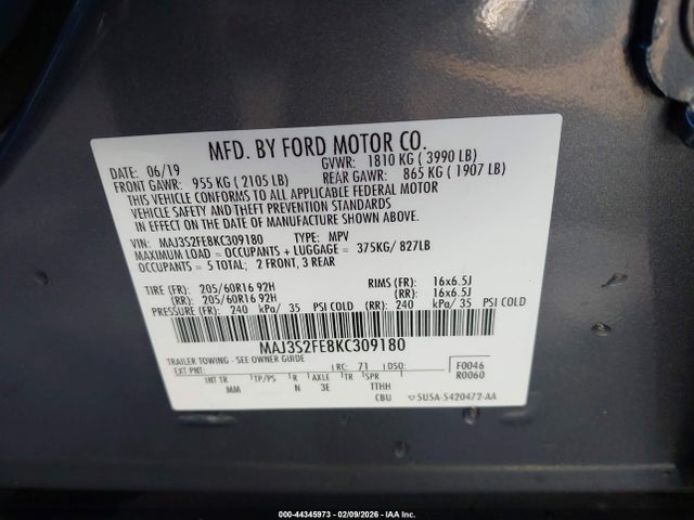 MAJ3S2FE8KC309180 Ford ECOSPORT S