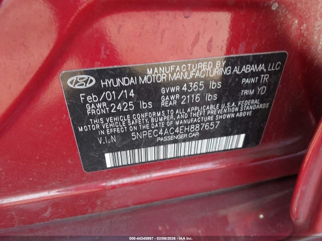 Hyundai Sonata Limited 2014 5NPEC4AC4EH887657 Image 9
