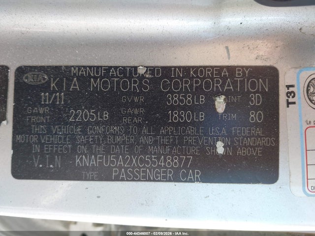 Продажа на аукционе авто 2012 Kia Forte Ex, vin: KNAFU5A2XC5548877, номер лота: 44346007