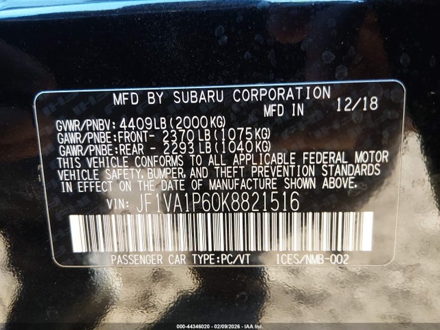 JF1VA1P60K8821516 Subaru Wrx Limited