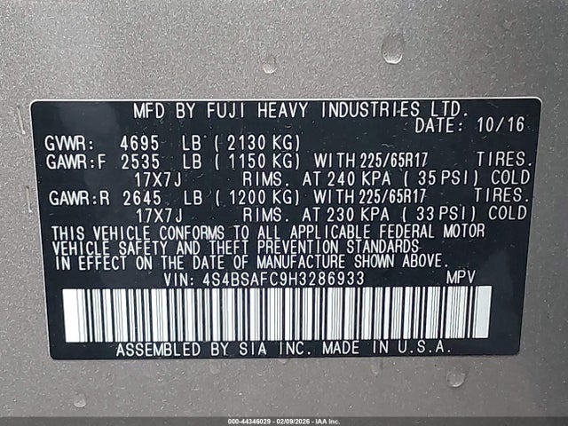 4S4BSAFC9H3286933 Subaru Outback 2.5i Premium