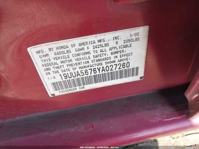 44346049 :رقم المزاد ، 19UUA5676YA027260 vin ، 2000 Acura Tl 3.2 مزاد بيع