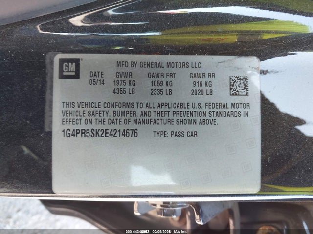 44346052 :رقم المزاد ، 1G4PR5SK2E4214676 vin ، 2014 Buick Verano Convenience Group مزاد بيع