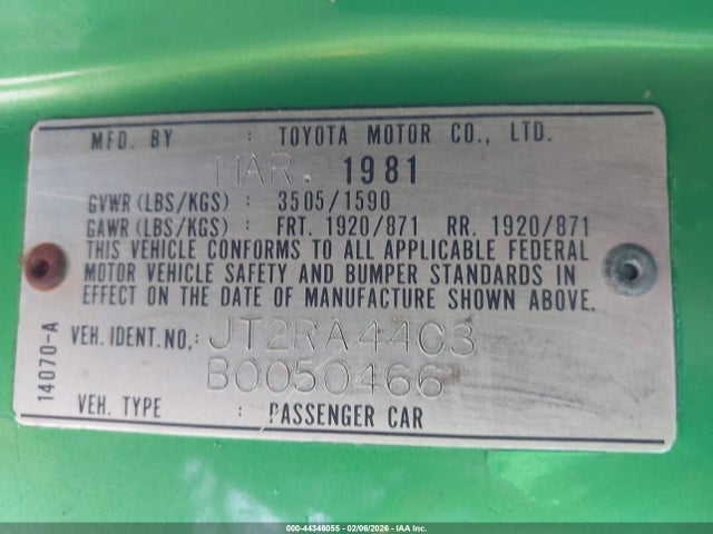Продаж на аукціоні авто 1981 Toyota Celica Gt, vin: JT2RA44C3B0050466, номер лоту: 44346055