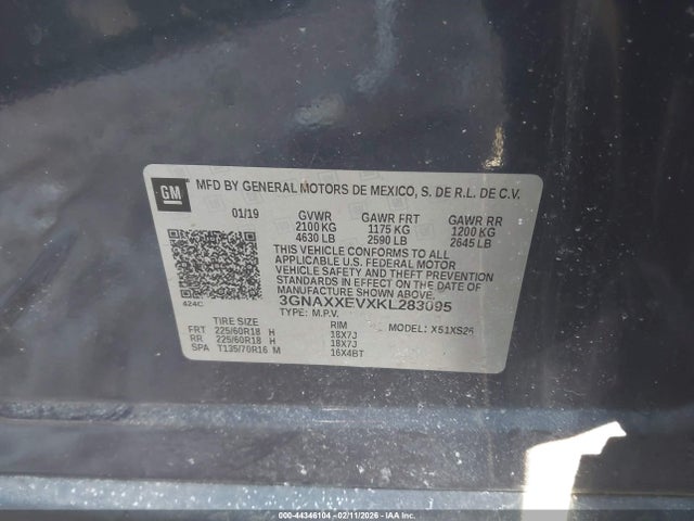 2019 Chevrolet Equinox Premier მანქანა იყიდება აუქციონზე, vin: 3GNAXXEVXKL283095, აუქციონის ნომერი: 44346104