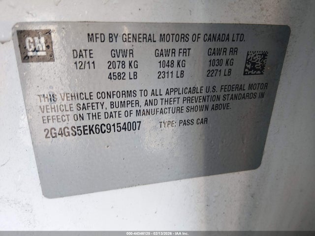 Aukcja sprzedaży 2012 Buick Regal Premium 1, vin: 2G4GS5EK6C9154007, numer aukcji: 44346125