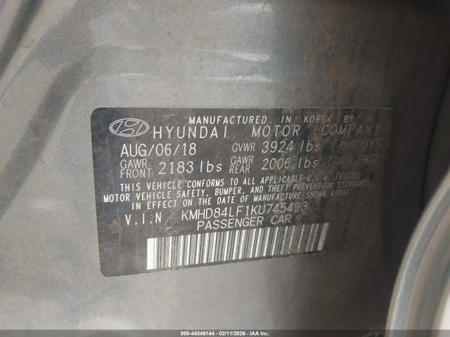 KMHD84LF1KU745493 Hyundai ELANTRA SEL