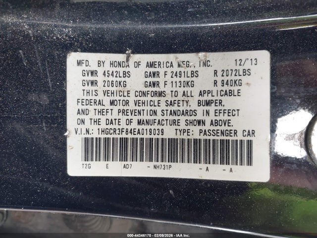 Auction sale of the 2014 Honda Accord Ex-l V-6, vin: 1HGCR3F84EA019039, lot number: 44346170