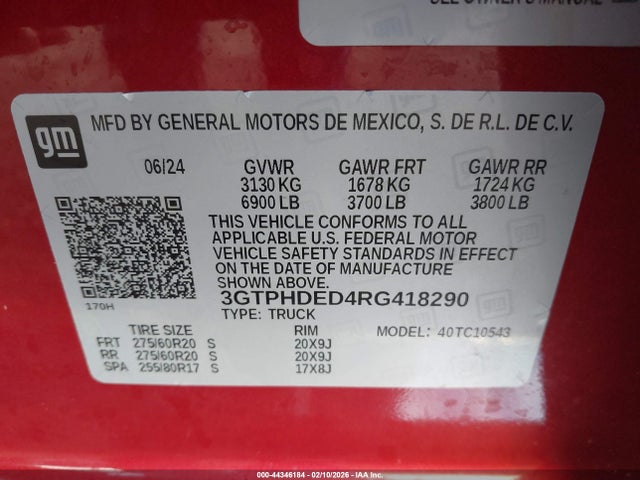 Aukcja sprzedaży 2024 Gmc Sierra 1500 2wd  Short Box Slt, vin: 3GTPHDED4RG418290, numer aukcji: 44346184
