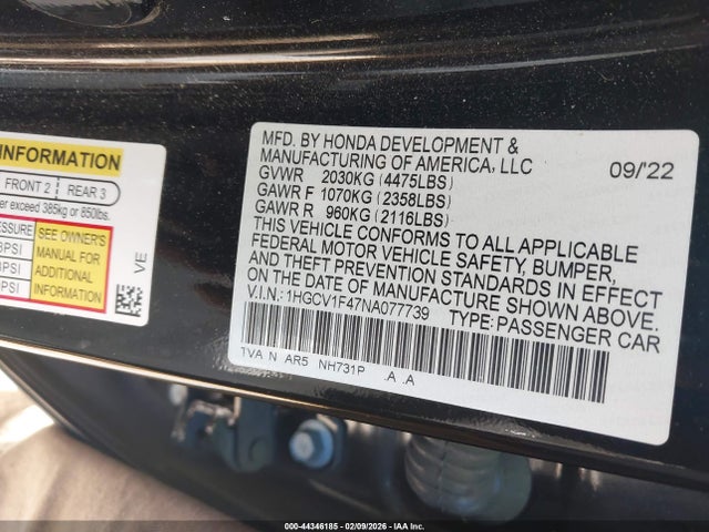 1HGCV1F47NA077739 Honda Accord Sport Special Edition