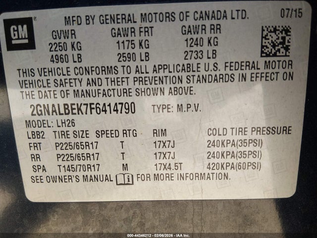 2GNALBEK7F6414790 Chevrolet EQUINOX 1LT