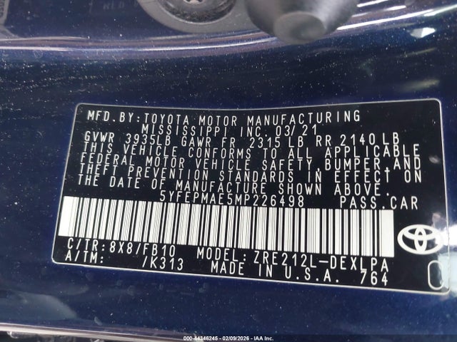 Toyota COROLLA LE 2021 5YFEPMAE5MP226498 Image 9