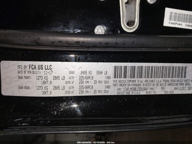 2018 Jeep Cherokee Limited 4x4 მანქანა იყიდება აუქციონზე, vin: 1C4PJMDB8JD581840, აუქციონის ნომერი: 44346262