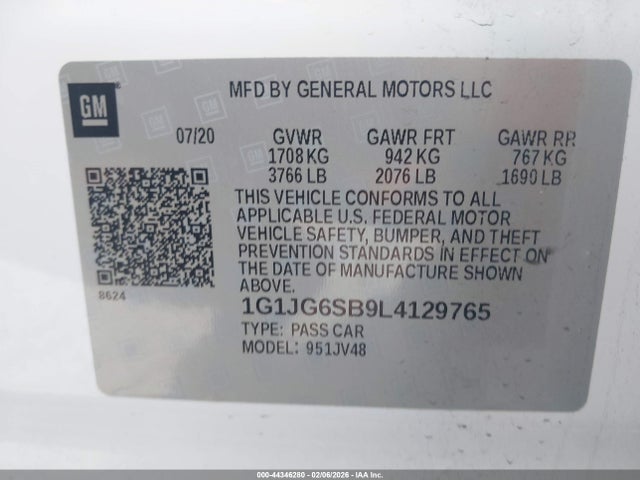 Chevrolet Sonic Fwd 1fl 5-door 2020 1G1JG6SB9L4129765 Image 9