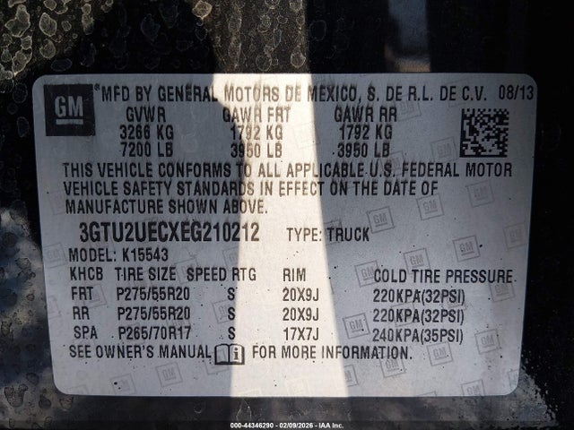 2014 Gmc Sierra 1500 Sle მანქანა იყიდება აუქციონზე, vin: 3GTU2UECXEG210212, აუქციონის ნომერი: 44346290