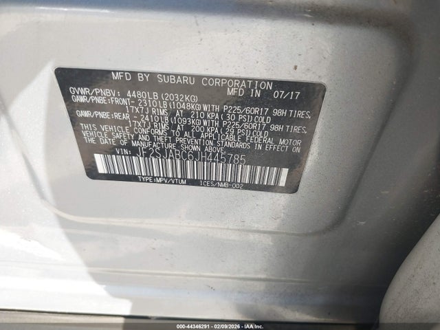 44346291 :رقم المزاد ، JF2SJABC6JH445785 vin ، 2018 Subaru Forester 2.5i مزاد بيع