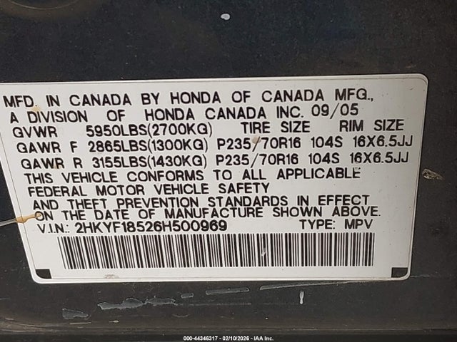 2006 HONDA PILOT 2HKYF18526H500969 Photo 8