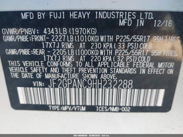 JF2GPANC9HH232288 Subaru Crosstrek 2.0i Limited