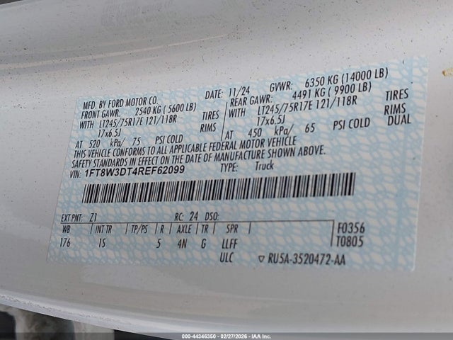 Aukcja sprzedaży 2024 Ford F-350 Xl, vin: 1FT8W3DT4REF62099, numer aukcji: 44346350