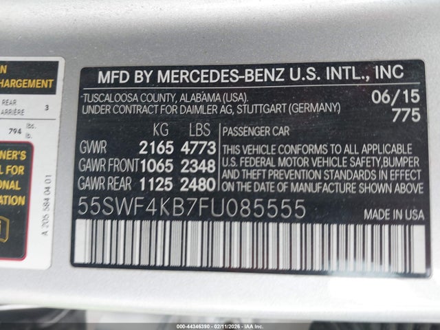 55SWF4KB7FU085555 Mercedes-Benz C-class C 300