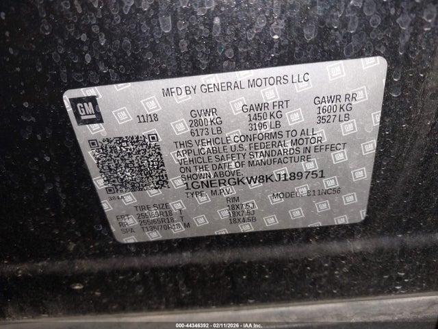 1GNERGKW8KJ189751 Chevrolet Traverse 1lt