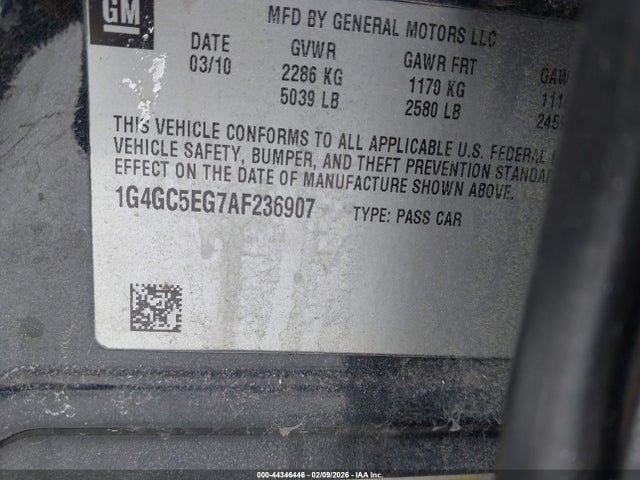 2010 Buick Lacrosse Cxl მანქანა იყიდება აუქციონზე, vin: 1G4GC5EG7AF236907, აუქციონის ნომერი: 44346446