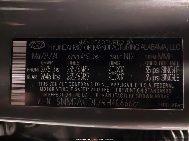 2024 Hyundai Tucson Se მანქანა იყიდება აუქციონზე, vin: 5NMJACDE7RH406668, აუქციონის ნომერი: 44346465