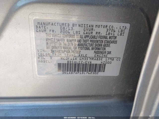 Aukcja sprzedaży 2013 Nissan Sentra S, vin: 3N1AB7AP1DL762302, numer aukcji: 44346468