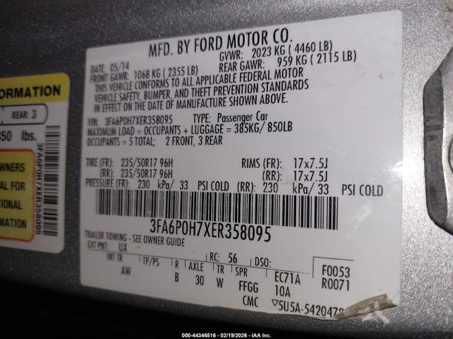 Ford FUSION SE 2014 3FA6P0H7XER358095 Image 9