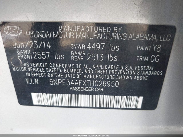 5NPE34AFXFH026950 Hyundai Sonata Limited