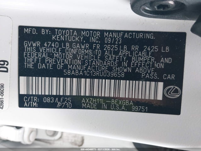 Продажа на аукционе авто 2024 Lexus Es 300h F Sport Handling, vin: 58ABA1C13RU039658, номер лота: 44346573