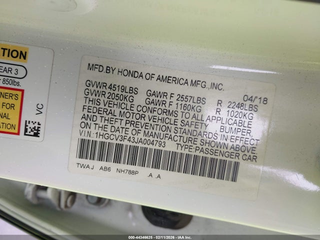 1HGCV3F43JA004793 Honda Accord Hybrid Ex