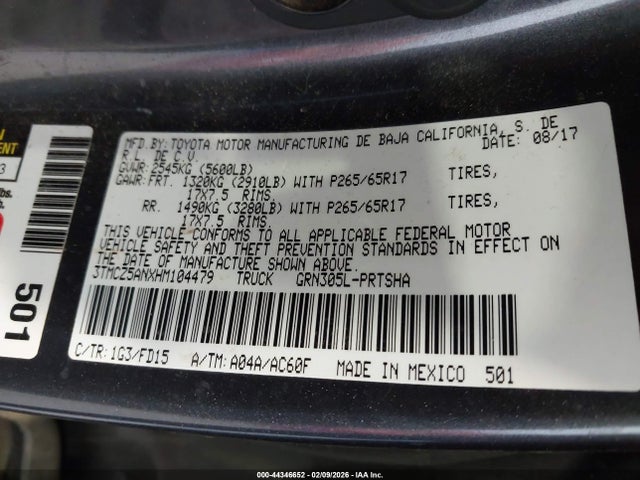 44346652 :رقم المزاد ، 3TMCZ5ANXHM104479 vin ، 2017 Toyota Tacoma Trd Sport مزاد بيع