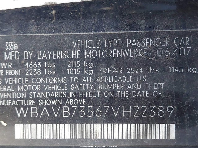2007 BMW 335I WBAVB73567VH22389 Photo 8
