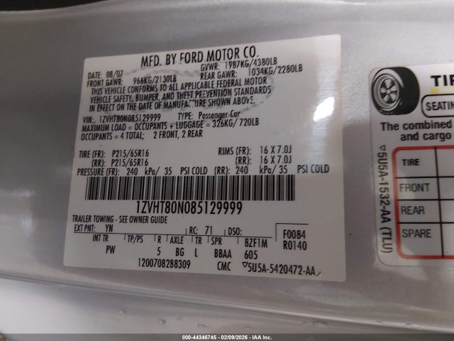 2008 FORD MUSTANG 1ZVHT80N085129999 Photo 8