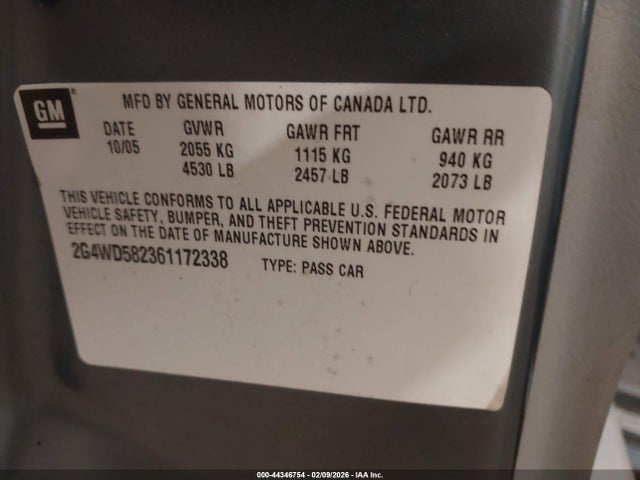 Продаж на аукціоні авто 2006 Buick Lacrosse Cxl, vin: 2G4WD582361172338, номер лоту: 44346754