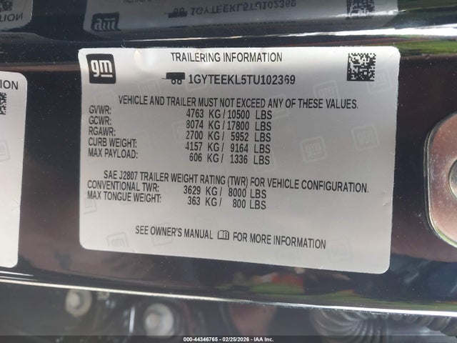 44346765 :رقم المزاد ، 1GYTEEKL5TU102369 vin ، 2026 Cadillac Escalade Iq Sport مزاد بيع
