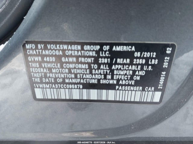 2012 VOLKSWAGEN PASSAT 1VWBM7A37CC095879 Photo 8