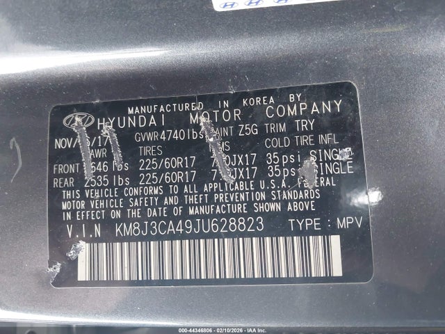 KM8J3CA49JU628823 Hyundai Tucson Sel Plus