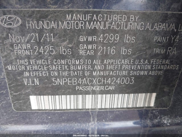 2012 HYUNDAI SONATA 5NPEB4ACXCH424003 Photo 8