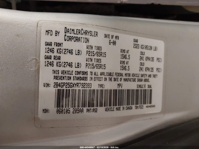 2000 DODGE CARAVAN 2B4GP25GXYR792393 Photo 8