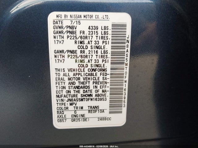 JN8AS5MT0FW163953 Nissan Rogue Select S
