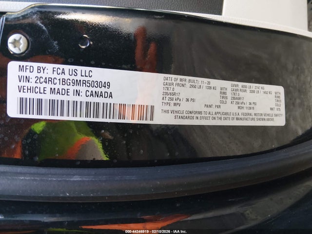 2021 Chrysler Pacifica Touring L მანქანა იყიდება აუქციონზე, vin: 2C4RC1BG9MR503049, აუქციონის ნომერი: 44346919