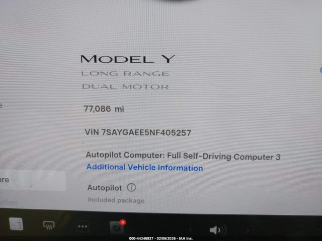 7SAYGAEE5NF405257 Tesla Model Y Long Range Dual Motor All-wheel Drive